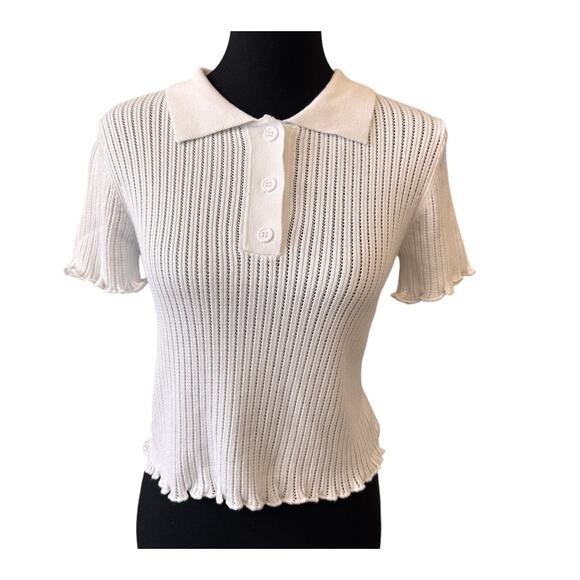 New COTTON EMPORIUM Women's White Collar Placket Polo Top Size M - Picture 1 of 5